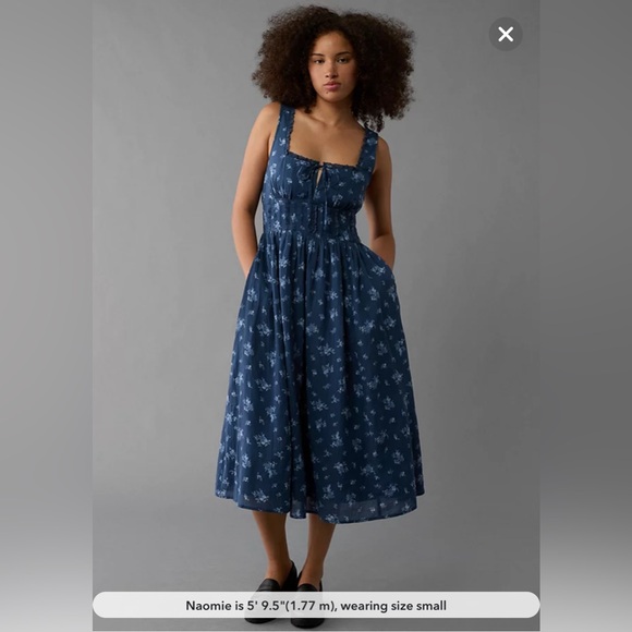 Ae Tie Front Midi Dress American Eagle Outfitters Dresses Ae Corset Tie  Strap Floral
